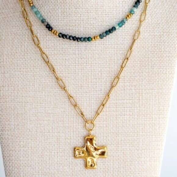Cross Pendant Necklace Waterproof Chunky Gold Cross Necklace Layering Necklace - Picture 11 of 12